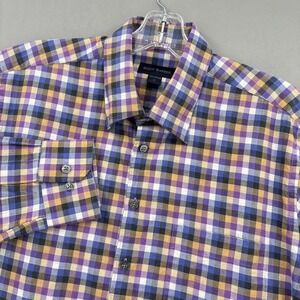 Scott Barber Shirt Mens Large Purple Gold Check Button Down Long Sleeve Twill